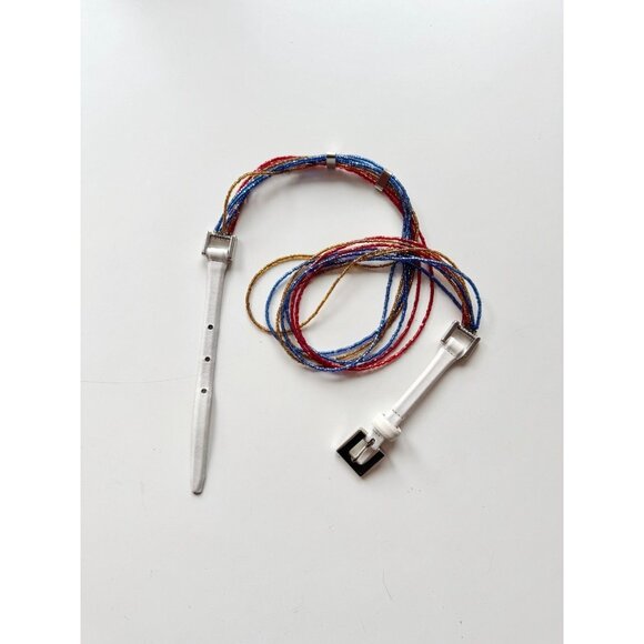 Vintage SANDY DUFTLER DESIGNS White Leather Beaded Chain Skinny Belt - Picture 1 of 10